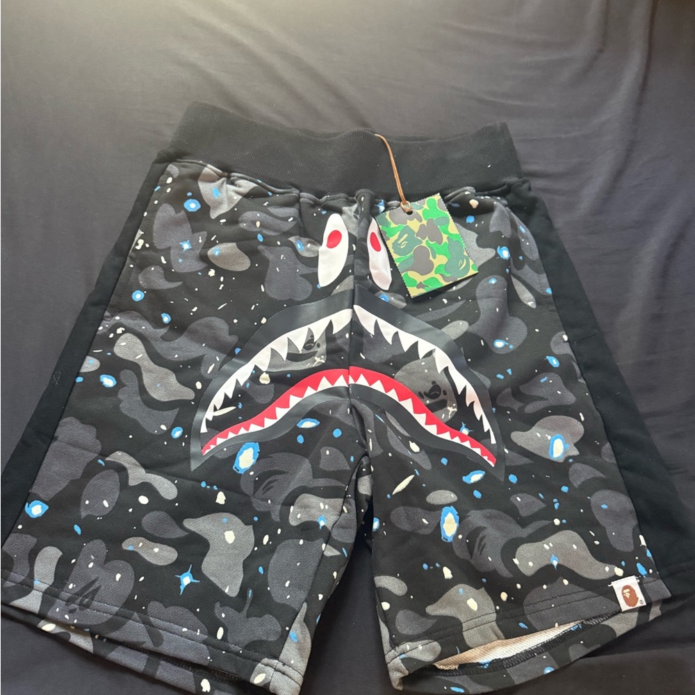Bape Black and Blue Shark Face Shorts